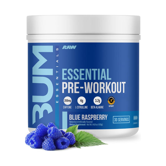 RAW Nutrition - Essential Pre - Chris Bumstead Pre Workout Formula, Sports Nutrition Pre-Workout Powders | Men & Womens Drink, Energy Powder for Working Out (Blue Raspberry)